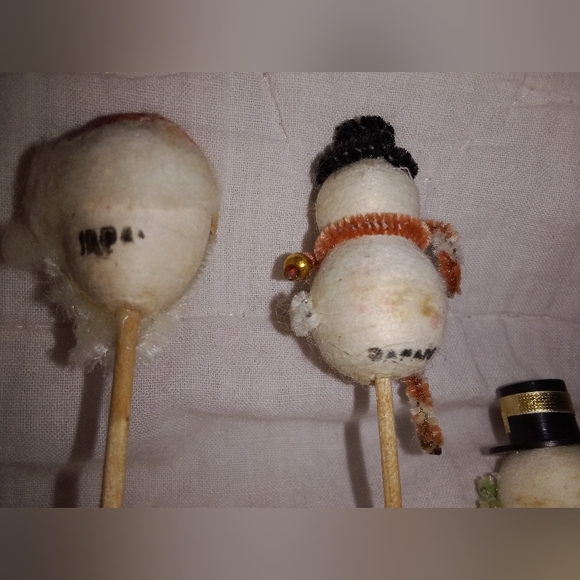 Mid Century Modern Christmas Cotton Spun Santa Snowman Cake Cupcake Topper Lot - Picture 8 of 9